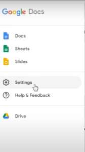 How to go to Google docs setting