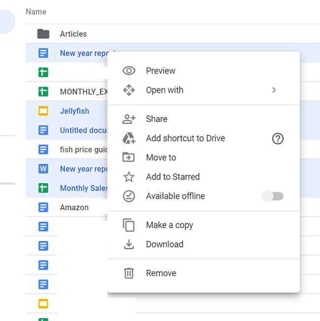 How to select multiple files in Google Drive