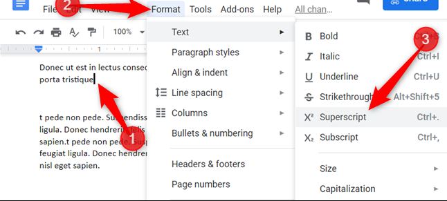 How to do Subscript in Google Docs 